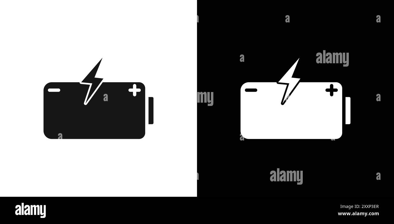 Icona della batteria in carica vettore grafico linea nera con contorno bianco e nero segno di raccolta Illustrazione Vettoriale