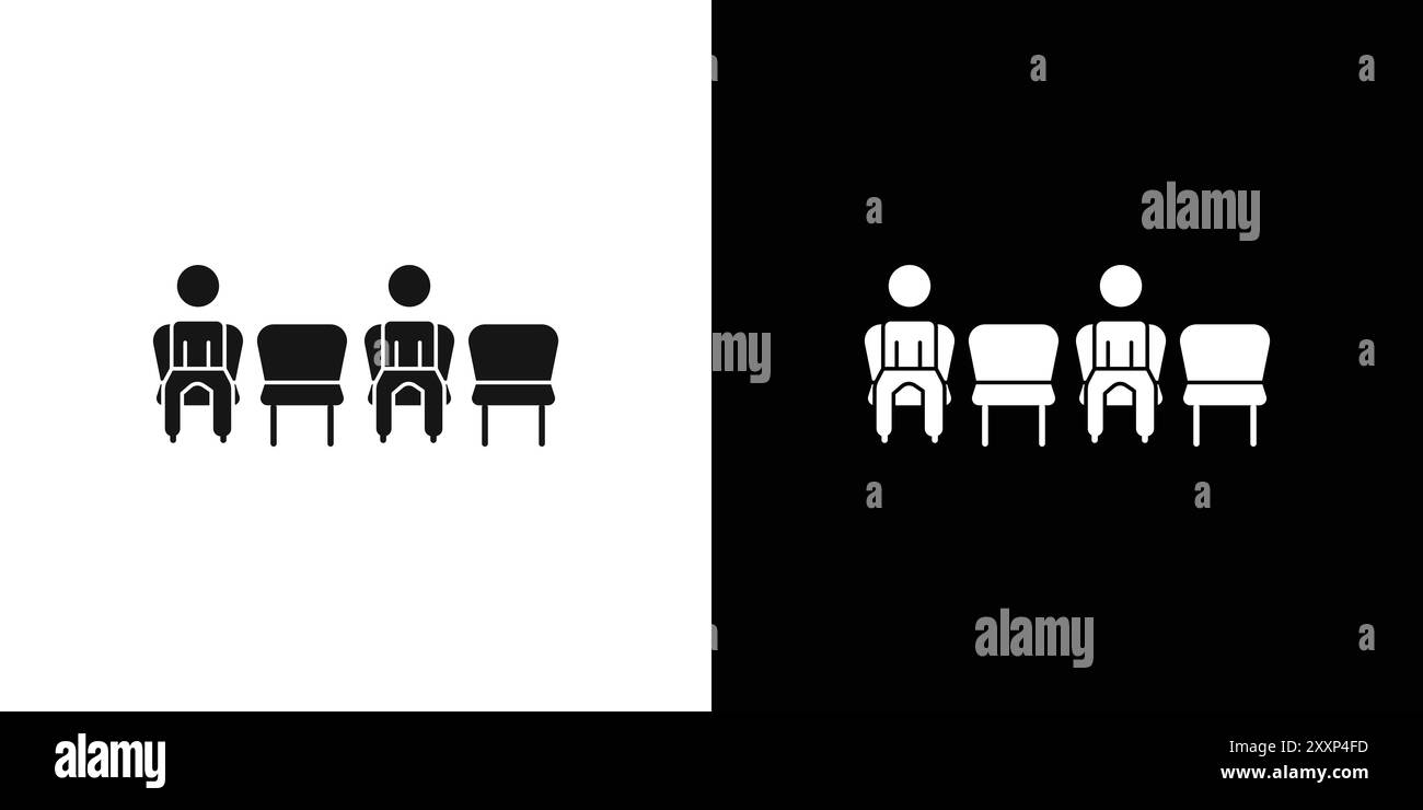 Icona di distanza sociale seduta Vector Black line art con contorno bianco e nero segno di collezione Illustrazione Vettoriale