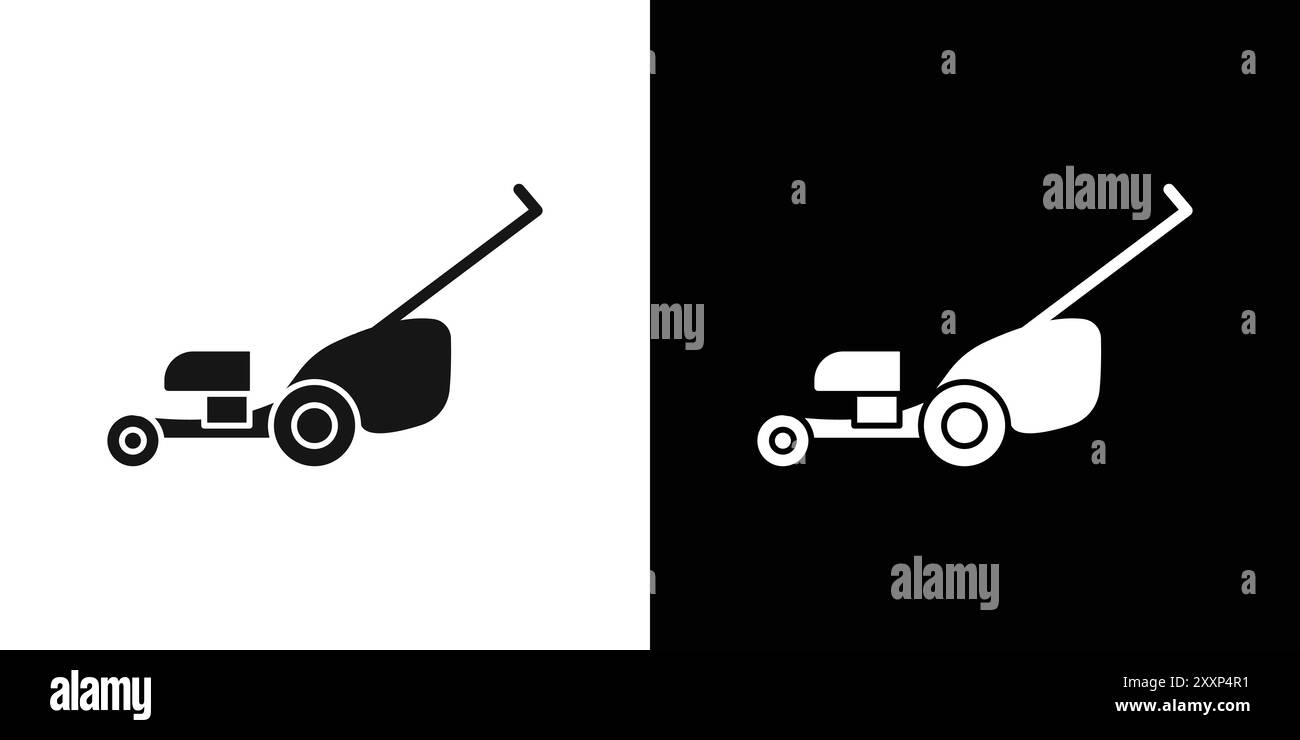 Icona rasaerba Black line art Vector in bianco e nero bordo set segno di raccolta Illustrazione Vettoriale