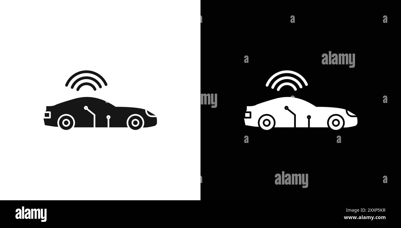 Icona della Smart car Vector con grafica a linee nere in bianco e nero e insegna di raccolta del set di contorni Illustrazione Vettoriale