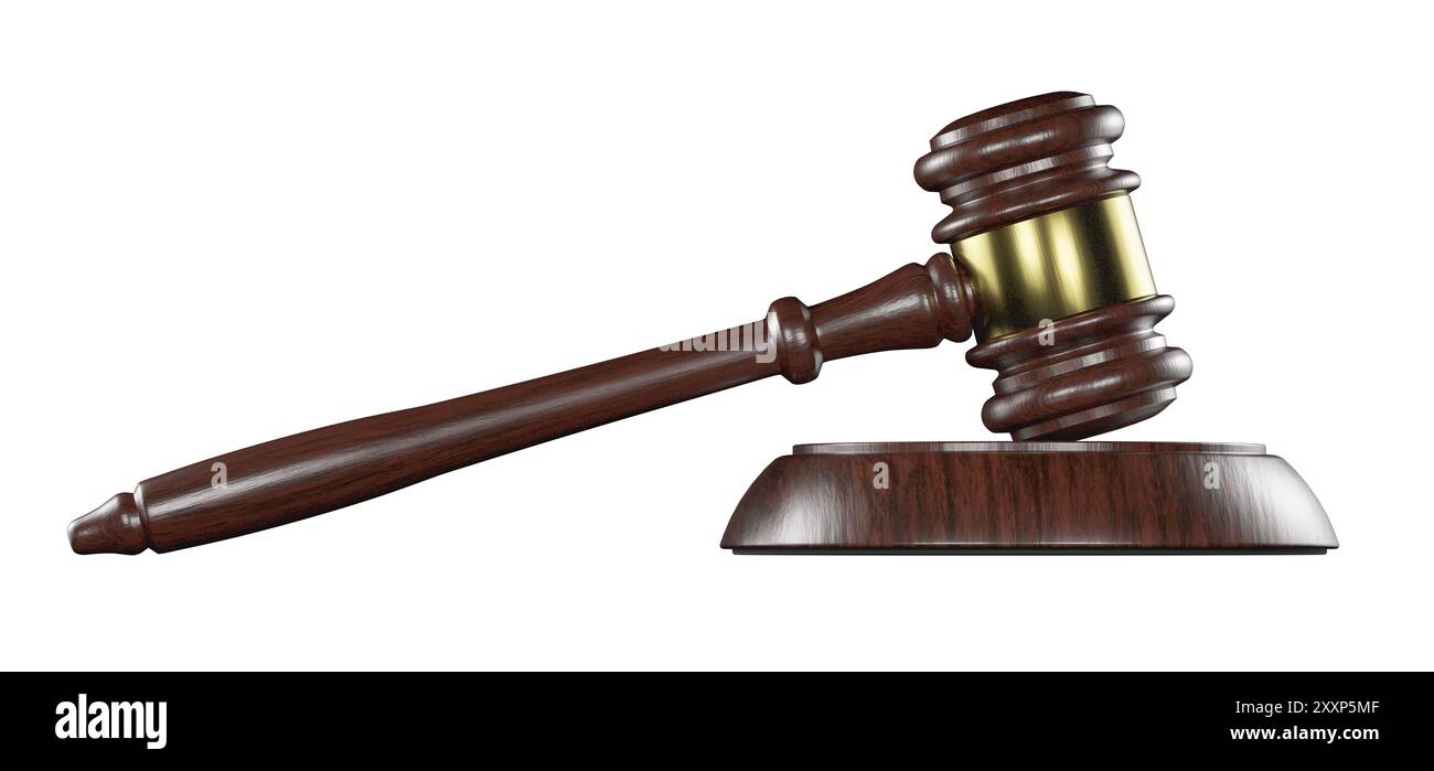 Martelletto di legno isolato su sfondo bianco. Foto Stock