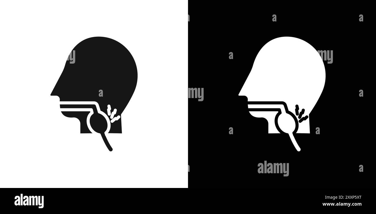 Icona del mal di gola vettore grafico della linea nera in bianco e nero con il simbolo della collezione del set di contorni Illustrazione Vettoriale