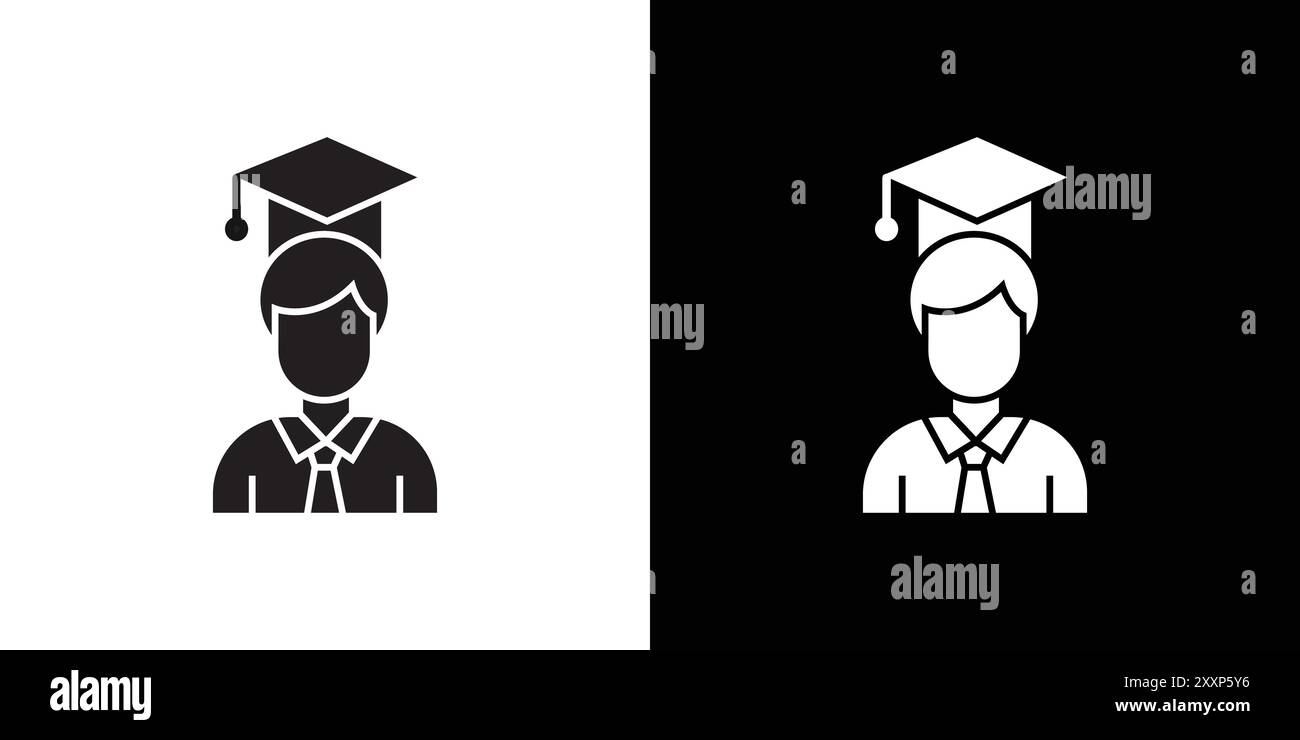 Icona studente vettore grafico linea nera in bianco e nero bordo set segno di raccolta Illustrazione Vettoriale