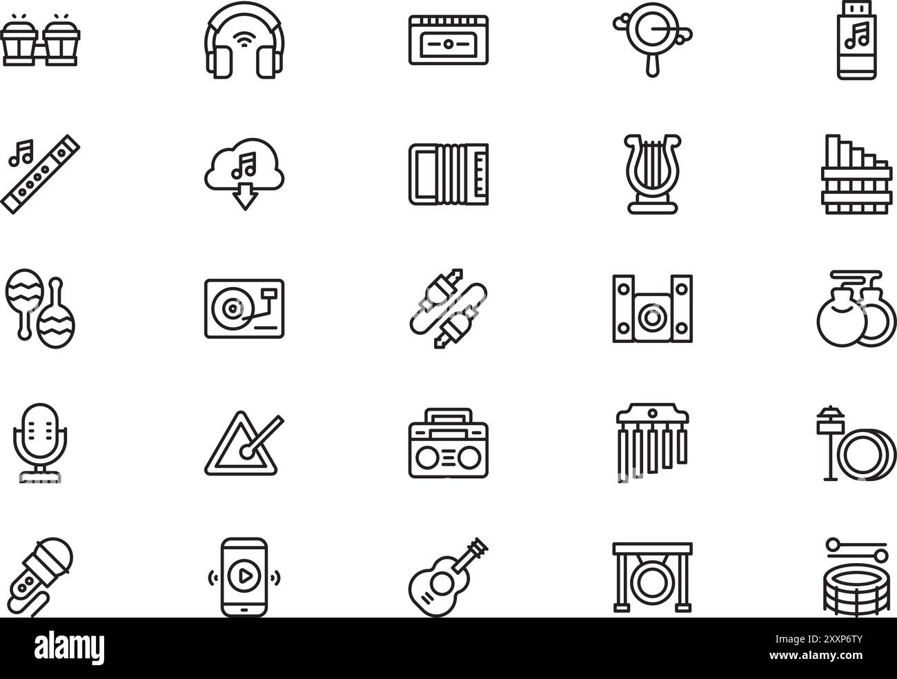 La raccolta di icone musicali è un'illustrazione vettoriale con traccia modificabile. Illustrazione Vettoriale