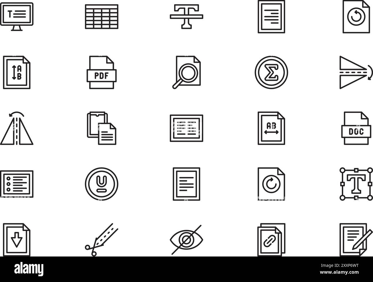 La raccolta icone dell'editor di testo è un'illustrazione vettoriale con traccia modificabile. Illustrazione Vettoriale