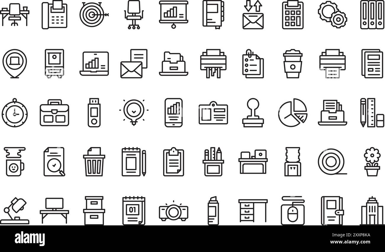 La raccolta Workplace icons è un'illustrazione vettoriale con traccia modificabile. Illustrazione Vettoriale