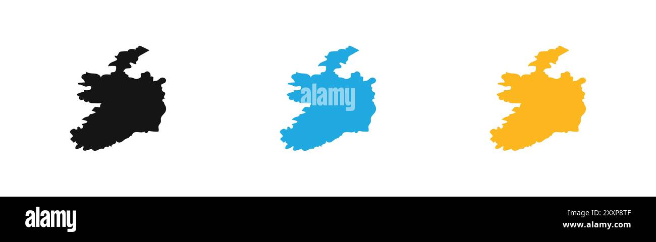 L'icona della mappa dell'Irlanda delinea la collezione o è impostata in bianco e nero Illustrazione Vettoriale