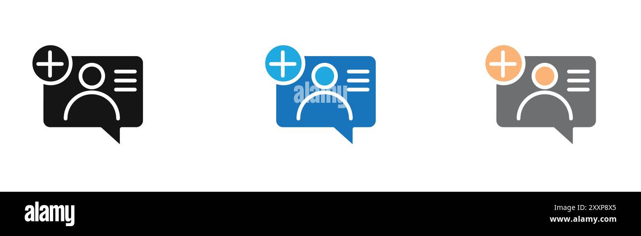 Aggiungi la raccolta di profili dell'icona della chat o imposta in bianco e nero Illustrazione Vettoriale