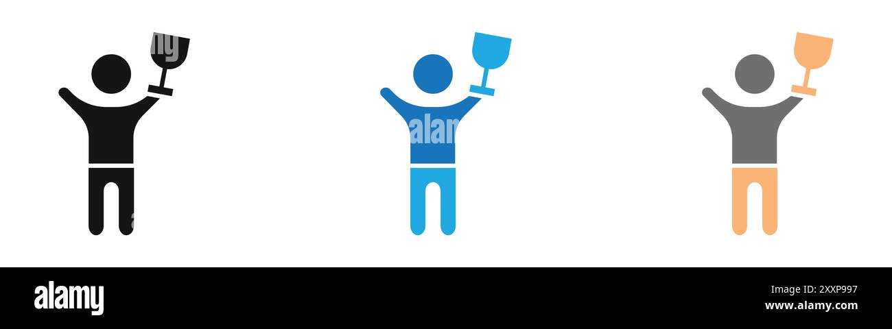 Champion Icon delinea la collezione o set in bianco e nero Illustrazione Vettoriale