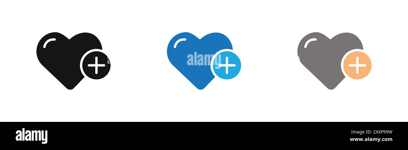 Collezione di profili Heart Plus o set in bianco e nero Illustrazione Vettoriale