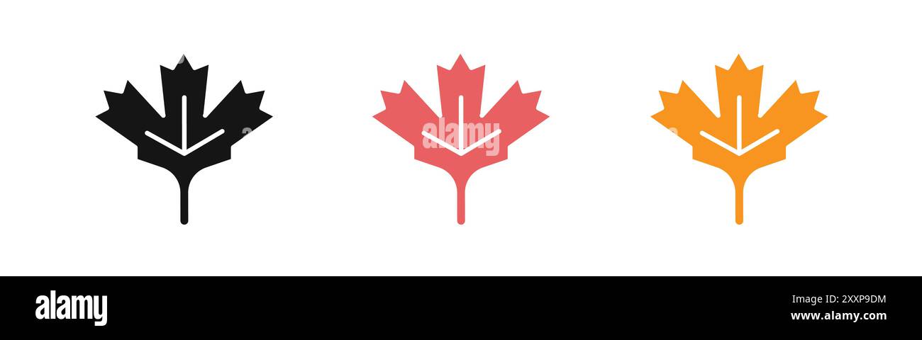 L'icona della foglia d'acero delinea la raccolta o è impostata in bianco e nero Illustrazione Vettoriale