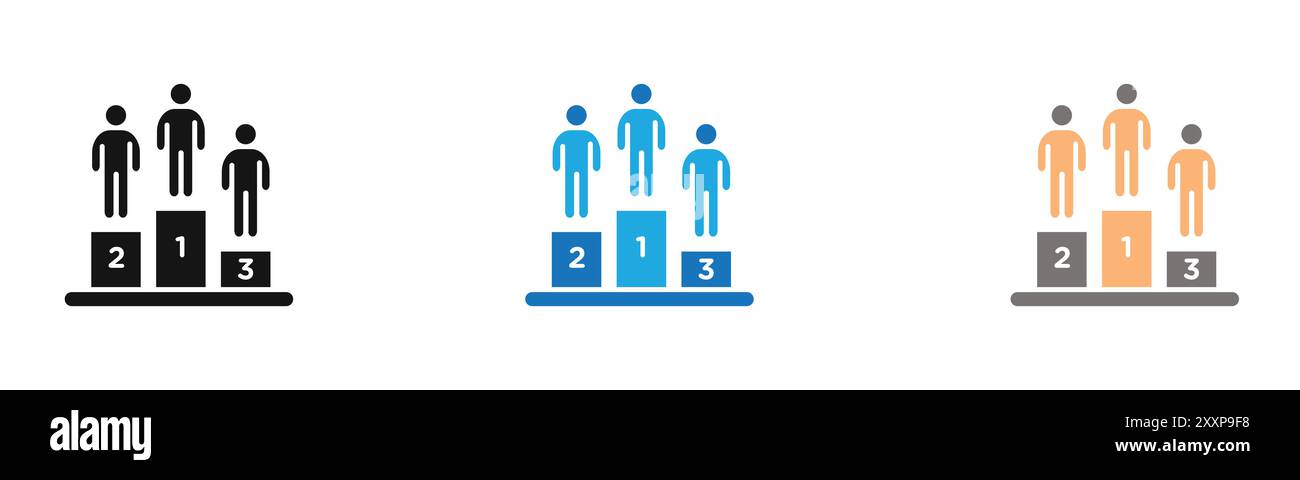 l'icona del podio champion delinea la collezione o il set in bianco e nero Illustrazione Vettoriale