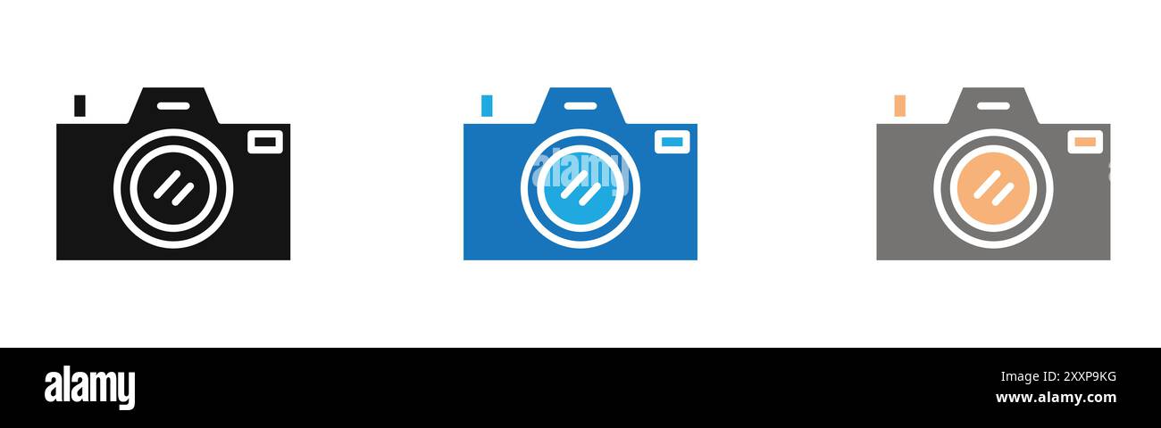 L'icona della fotocamera delinea la raccolta o è impostata in bianco e nero Illustrazione Vettoriale