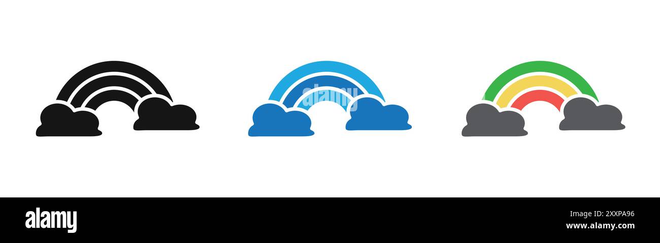 L'icona arcobaleno delinea la collezione o il set in bianco e nero Illustrazione Vettoriale