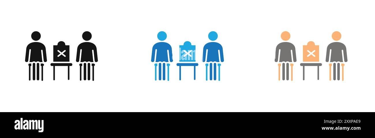 L'icona di distanziamento sociale delinea la collezione o è in bianco e nero Illustrazione Vettoriale