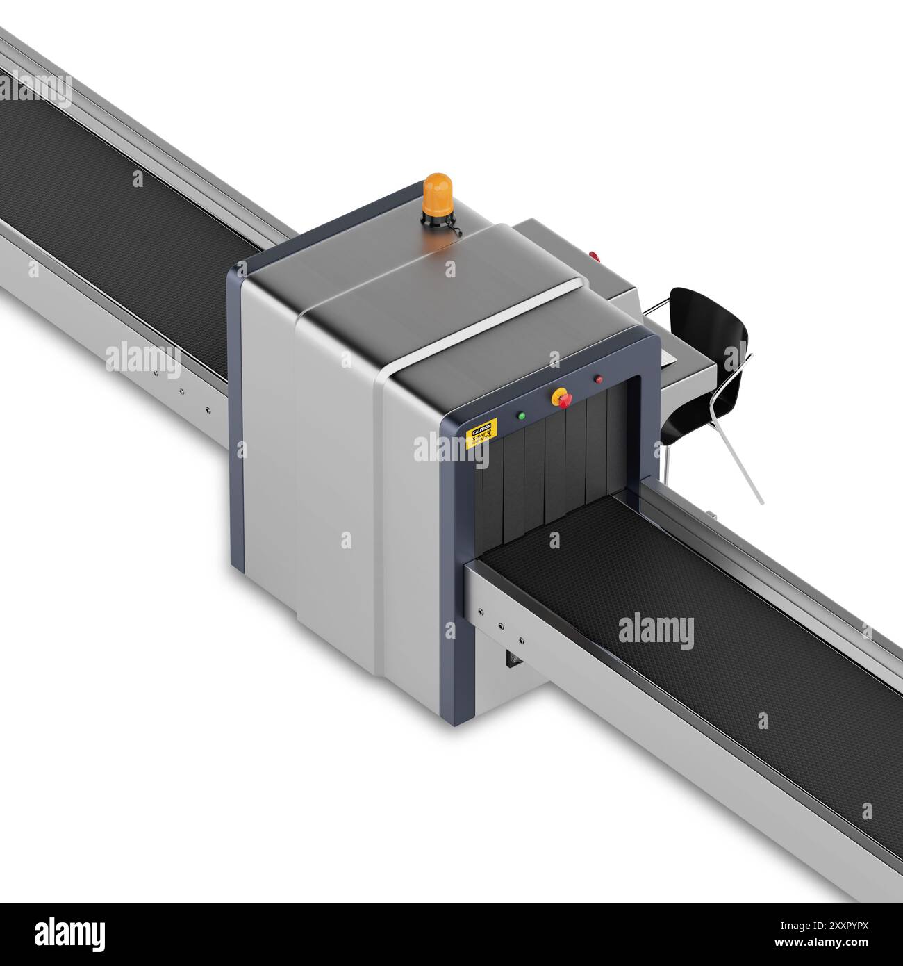 Scanner per bagagli di sicurezza a raggi X aeroportuali su sfondo bianco. Rendering 3d. Foto Stock