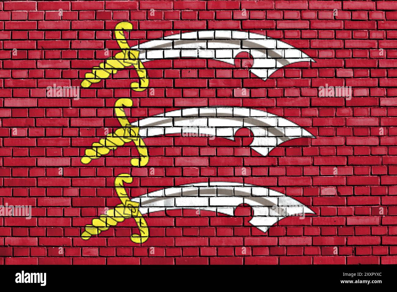 Bandiera dell'Essex dipinta su un muro di mattoni Foto Stock
