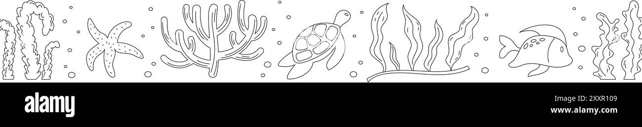 Vita marina subacquea e silhouette tartarughe Illustrazione Vettoriale