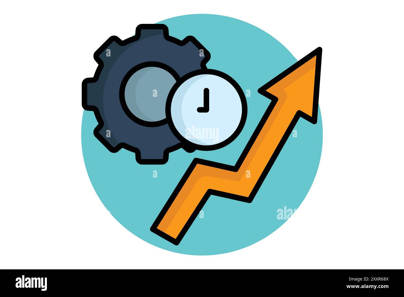 Icona del contorno colorato della produttività. marcia con orologio e freccia. icona relativa all'efficienza. illustrazione vettoriale degli elementi di produttività Illustrazione Vettoriale