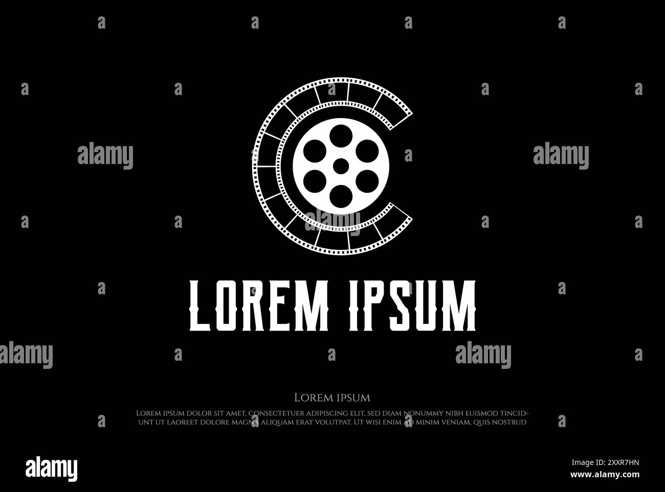 Lettera iniziale C Cinema Film Stripes Reel Film Production Logo Design Vector Illustrazione Vettoriale