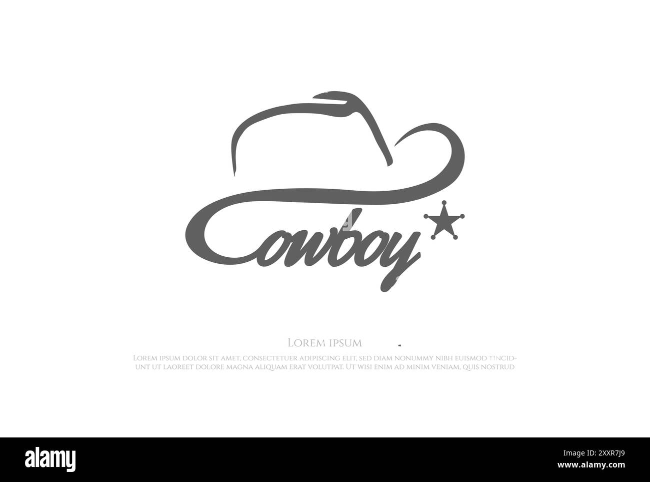Cappello da cowboy con lettera vintage e logo in stile tipografico Illustrazione Vettoriale