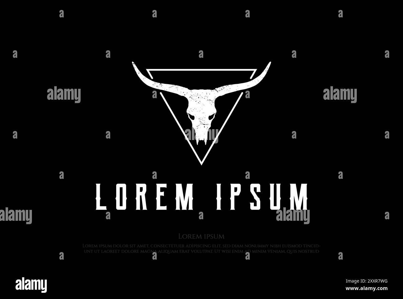Old Hipster Texas Bison Buffalo Bull Longhorn Skeleton Logo Design Vector Illustrazione Vettoriale