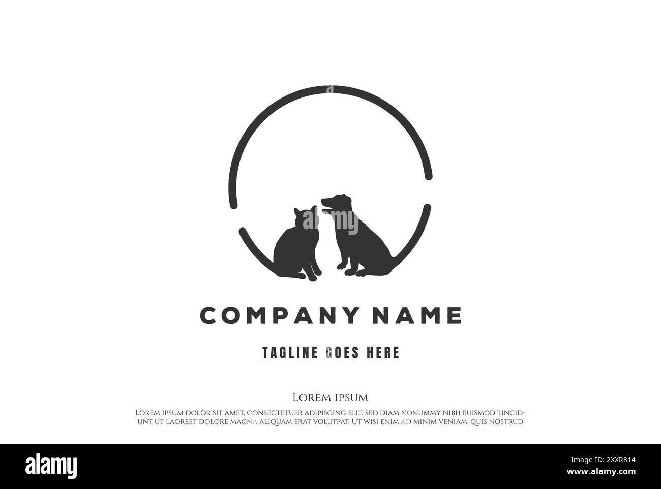 Design vettoriale con logo Cat Dog PET Care semplice e minimalista Illustrazione Vettoriale