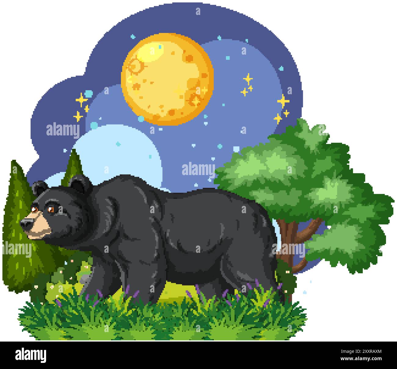 Un orso che cammina in una foresta di notte Illustrazione Vettoriale