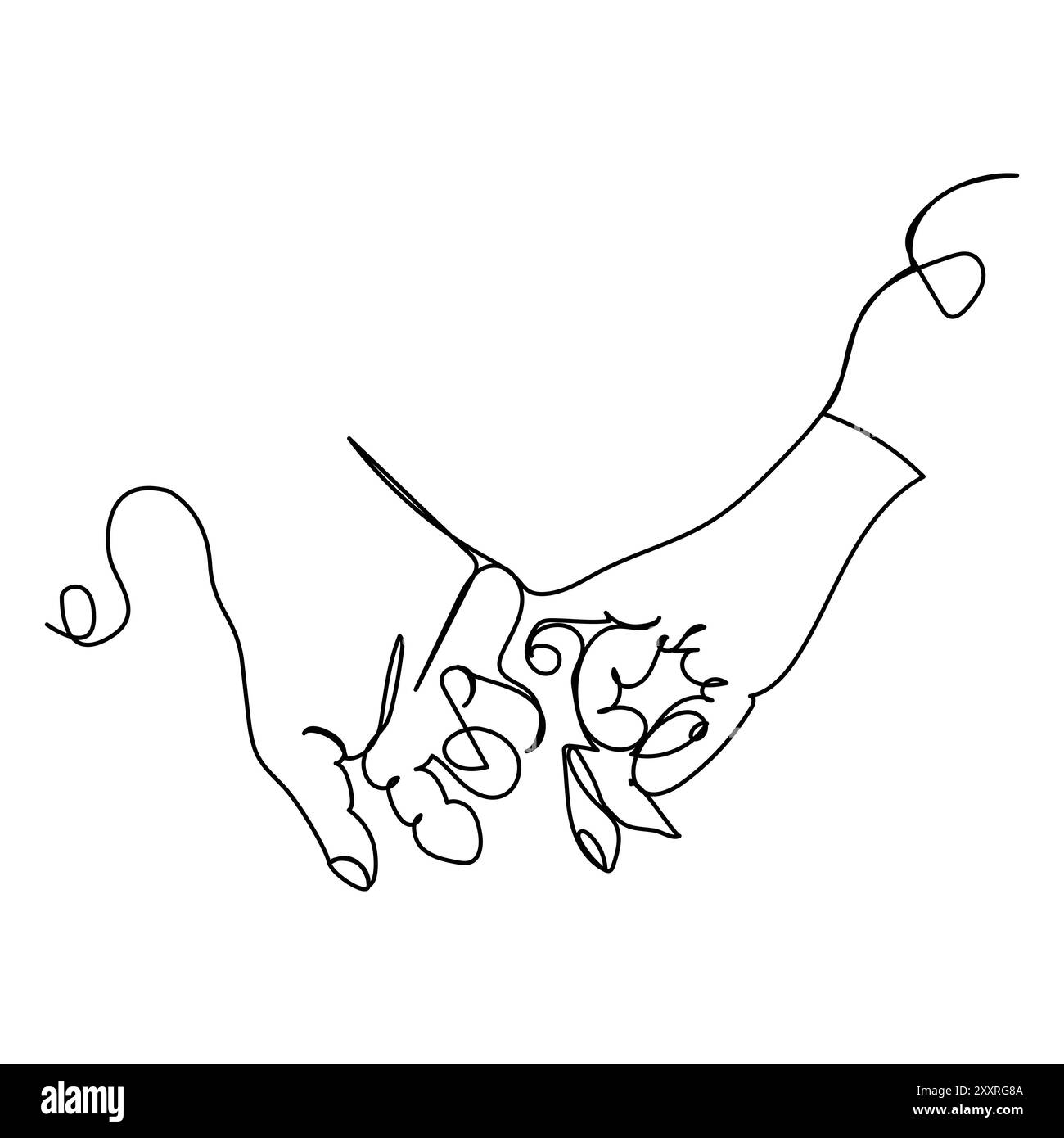 Arte in linea continua della coppia che si tiene per mano Illustrazione Vettoriale