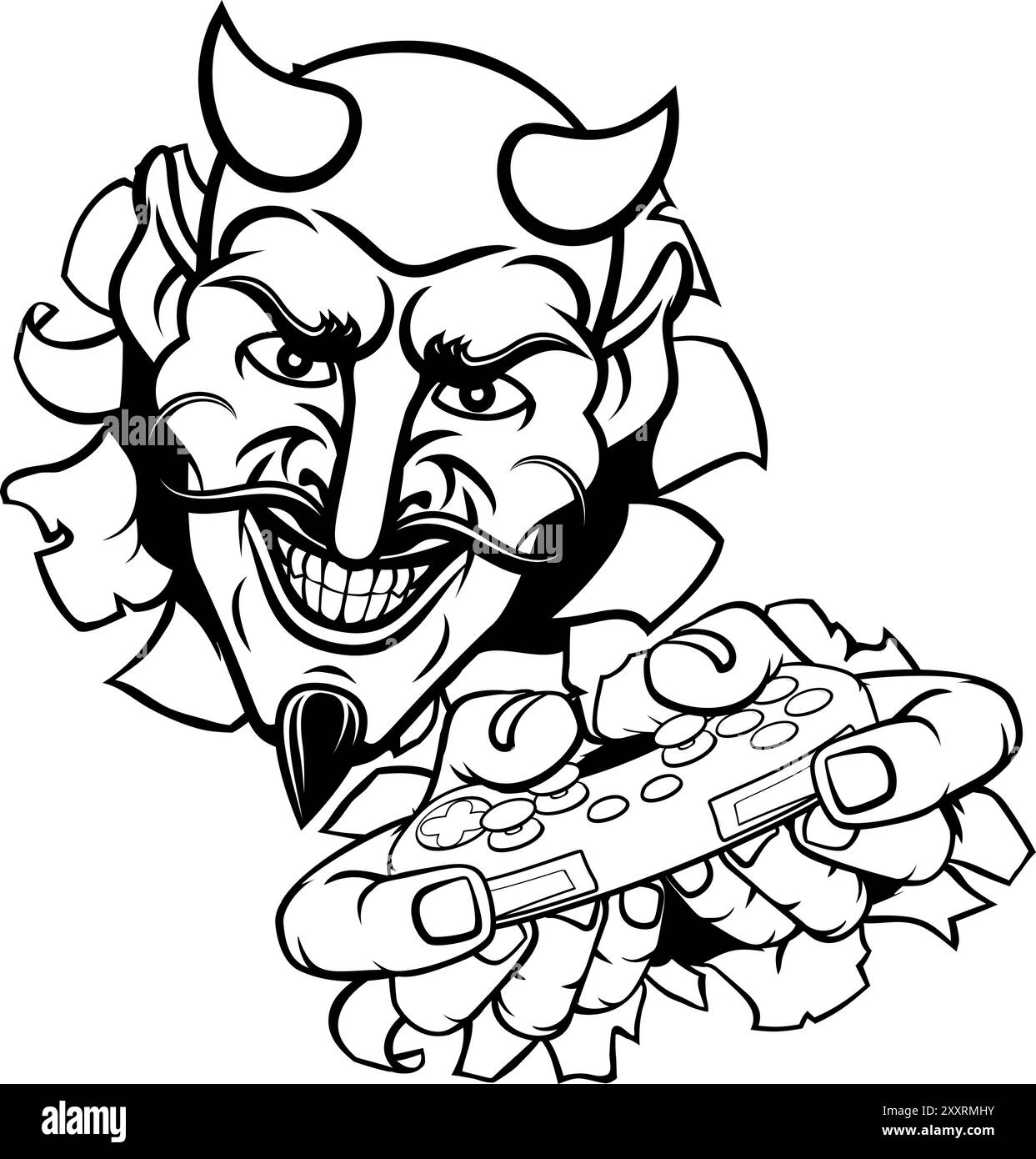 Devil Gamer Video Game Controller Mascot Cartoon Illustrazione Vettoriale