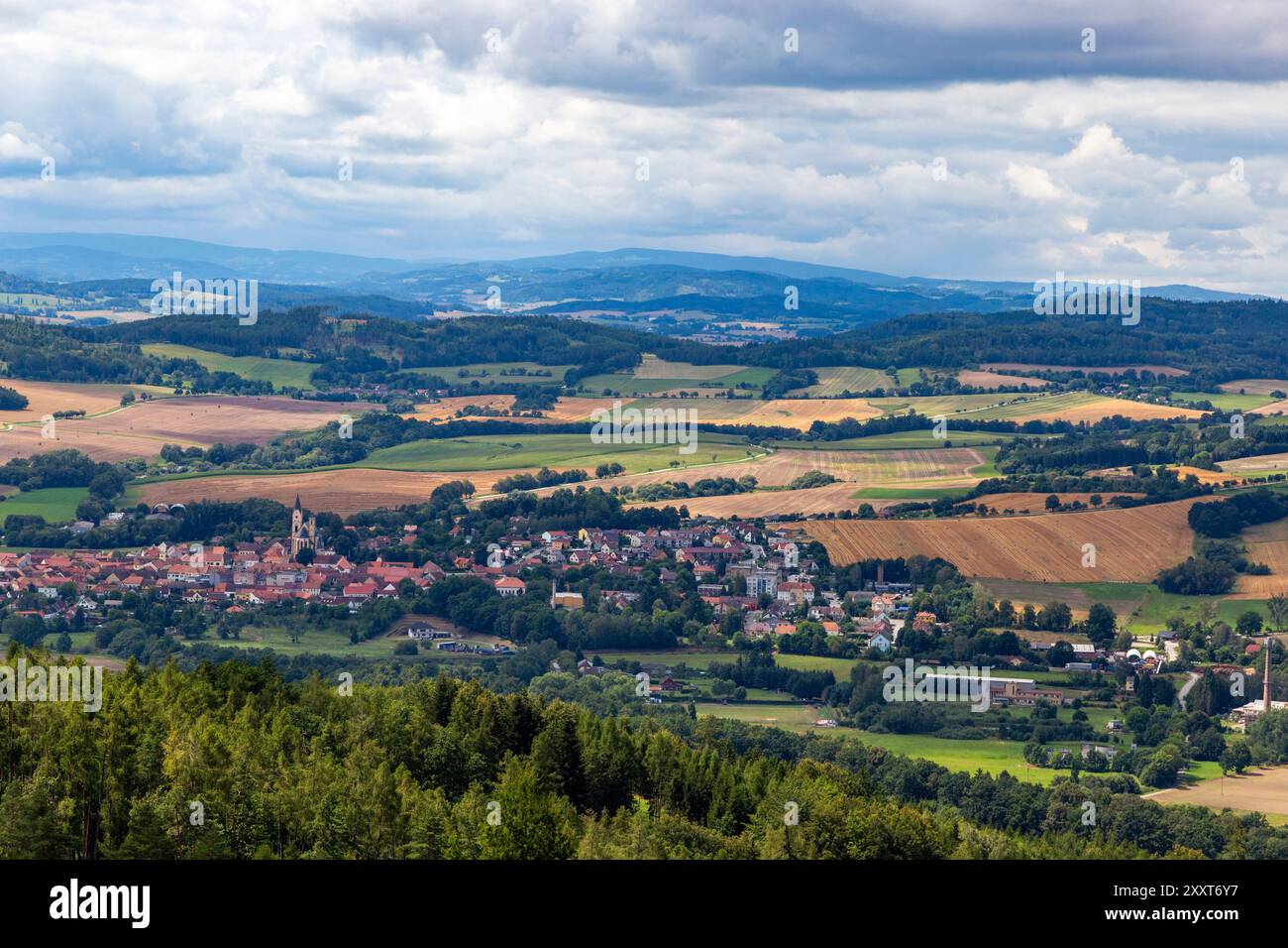 Vista aerea del paesaggio della Boemia meridionale. Cechia. Foto Stock