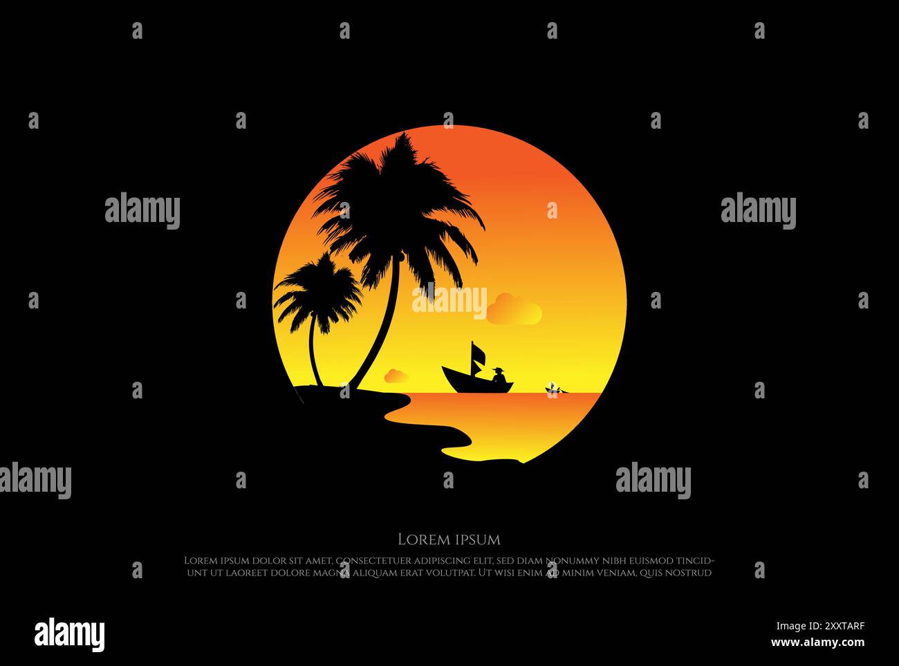 Sunset Palm Coconut Tree Beach silhouette Logo Design Vector Illustrazione Vettoriale