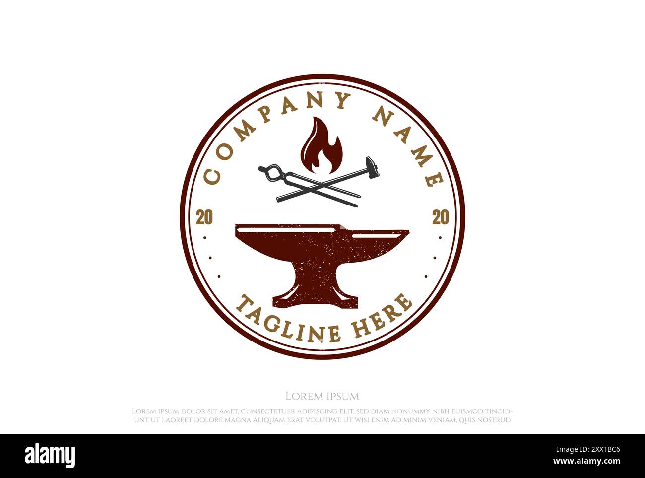 Vintage vintage vintage Anvil Foundry Blacksmith Logo Design Vector Illustrazione Vettoriale