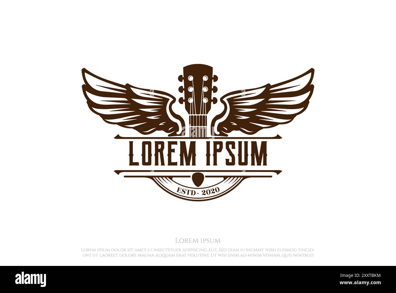 Vintage retro Guitar Wing Wings Music Logo Design Vector Illustrazione Vettoriale