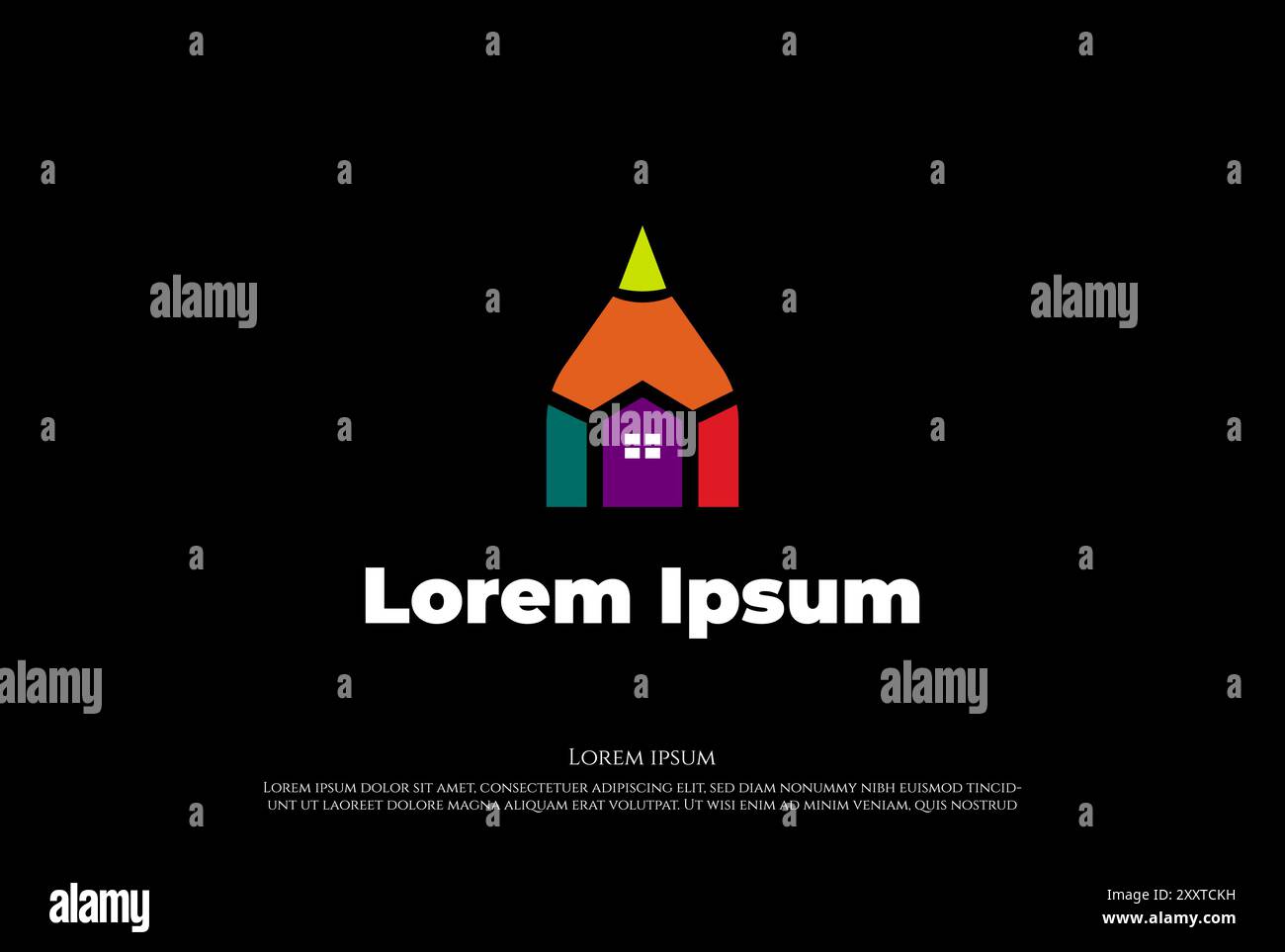 Creative Pen Pencil House Education Logo Design Vector Illustrazione Vettoriale