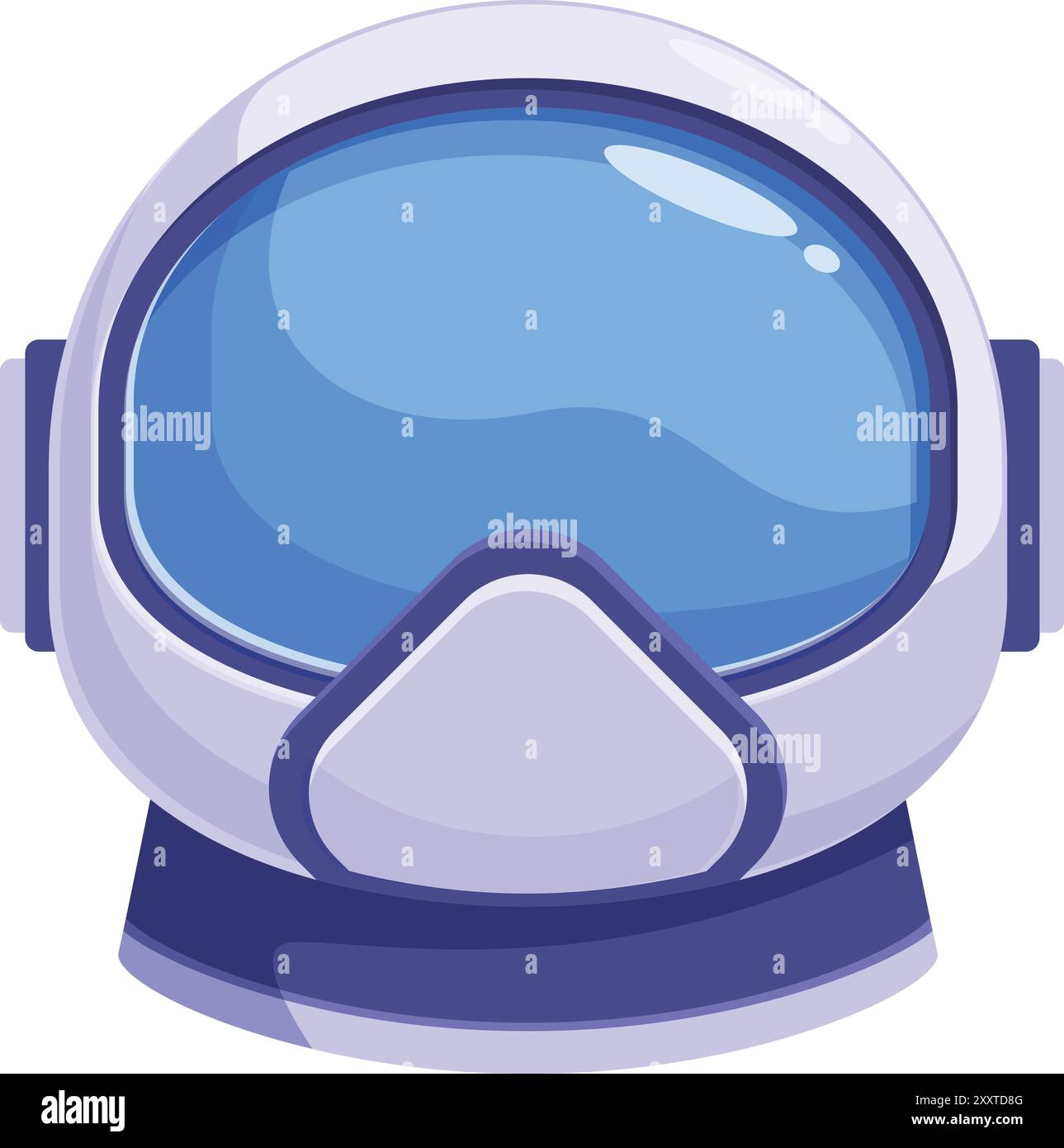 Il casco da astronauta bianco e viola con una grande visiera blu evoca la vastità dell'esplorazione spaziale Illustrazione Vettoriale