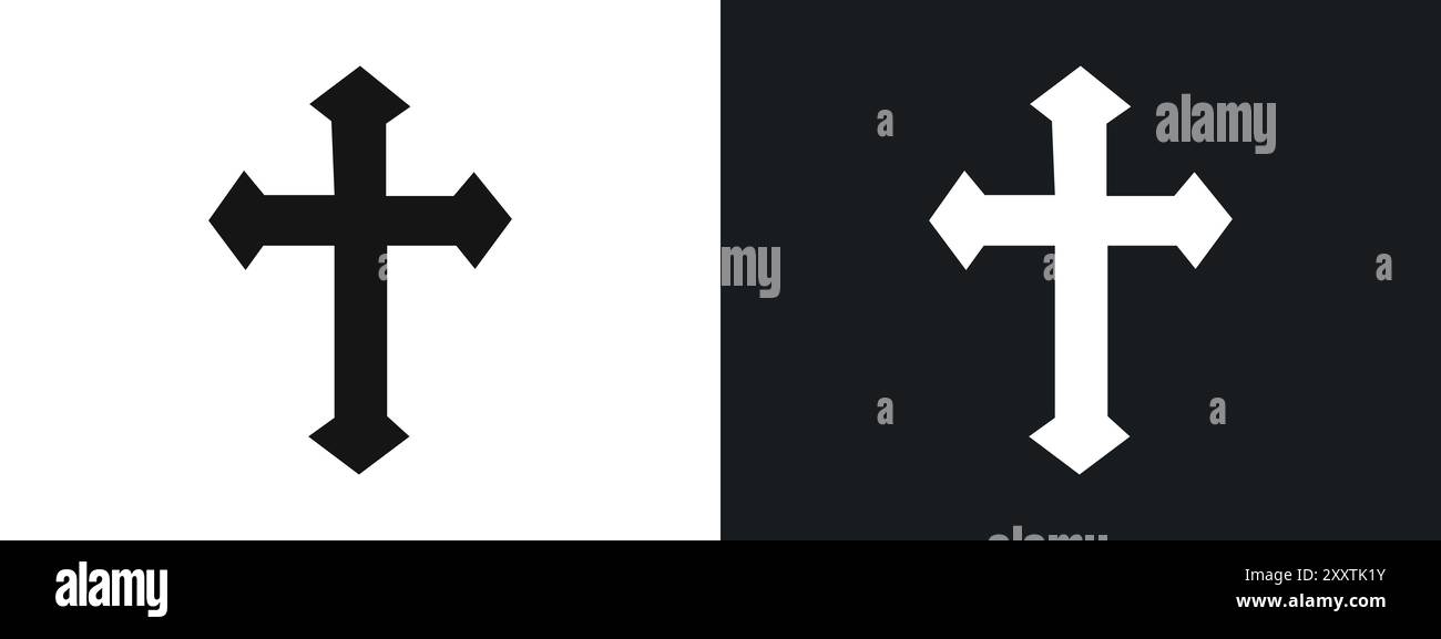Icona Christian Cross segno grafico vettoriale lineare o set di simboli per l'interfaccia utente dell'app Web Illustrazione Vettoriale