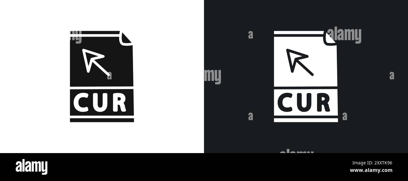 Icona documento file CUR segno grafico vettoriale lineare o set di simboli per l'interfaccia utente dell'app Web Illustrazione Vettoriale