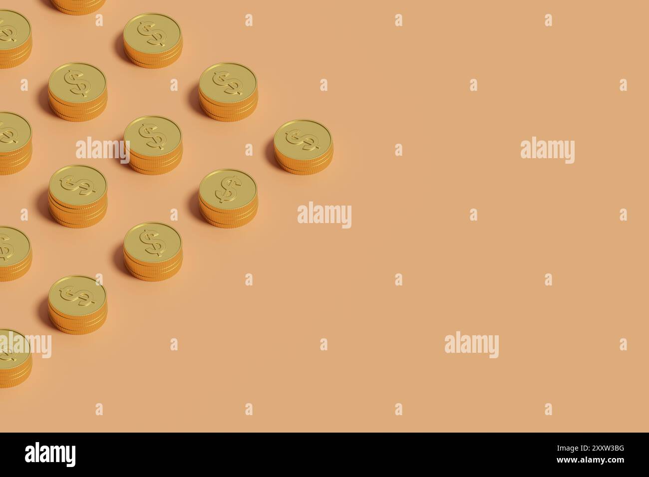 Modello di moneta del dollaro d'oro con spazio di copia. illustrazione 3d. Foto Stock