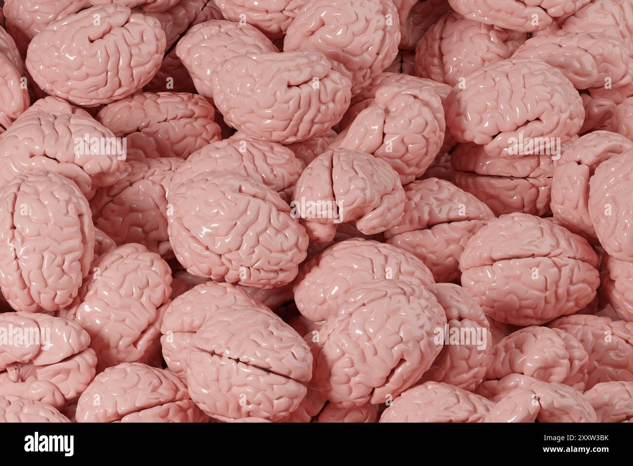 Troppi cervelli messi insieme. illustrazione 3d. Foto Stock