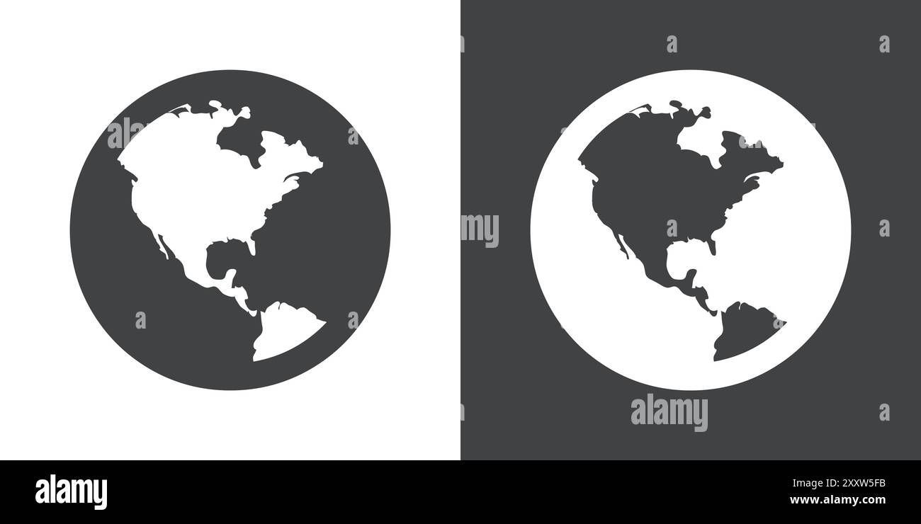 Icona del globo Set piatto in bianco e nero contorno vettoriale Illustrazione Vettoriale