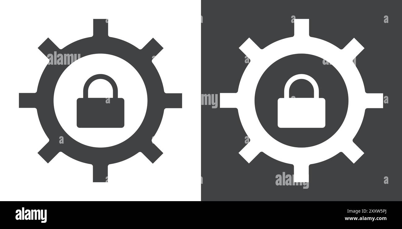 Icona Impostazioni privacy piatta impostata in bianco e nero con vettore di contorno Illustrazione Vettoriale