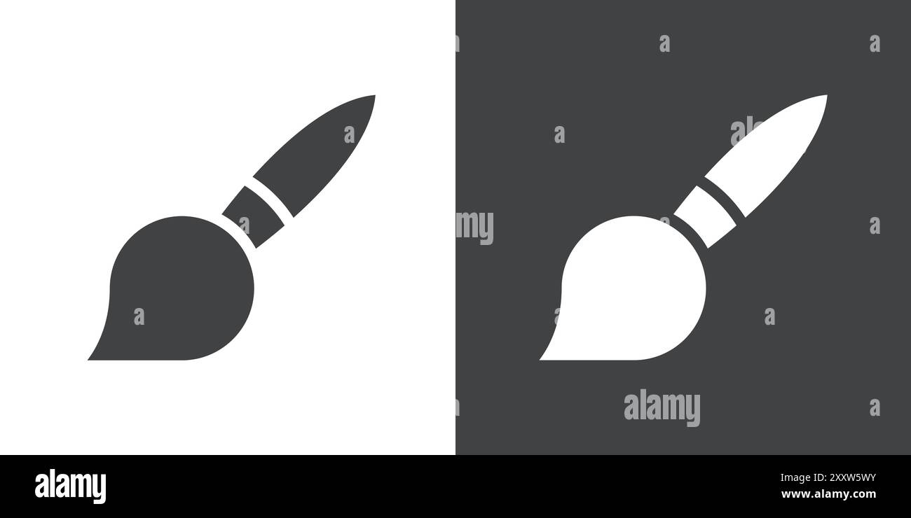 Icona del pennello piatto impostata con vettore di contorno in bianco e nero Illustrazione Vettoriale