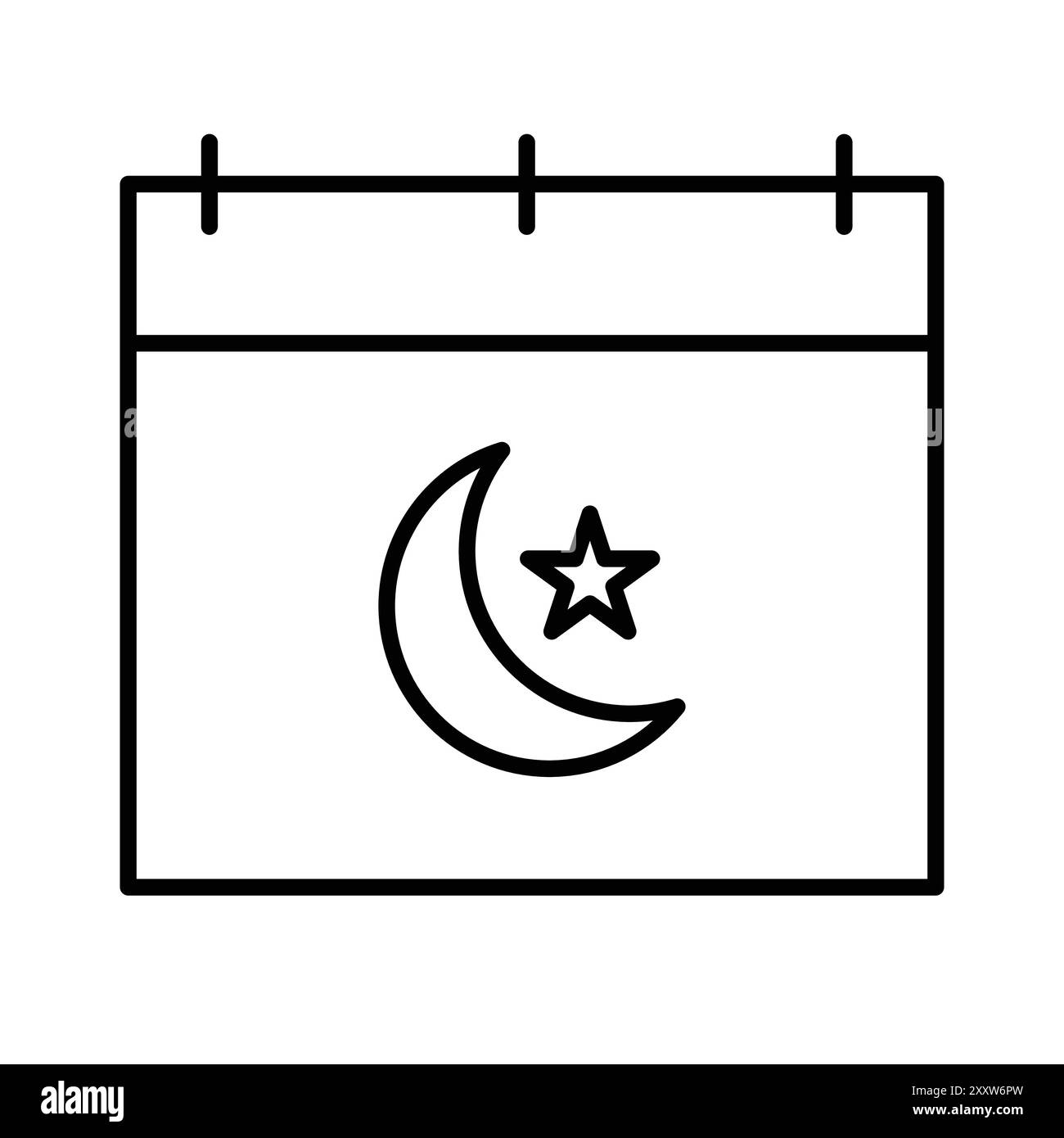 Icona del calendario Ramadan Flat Set in bianco e nero vettoriale di contorno Illustrazione Vettoriale