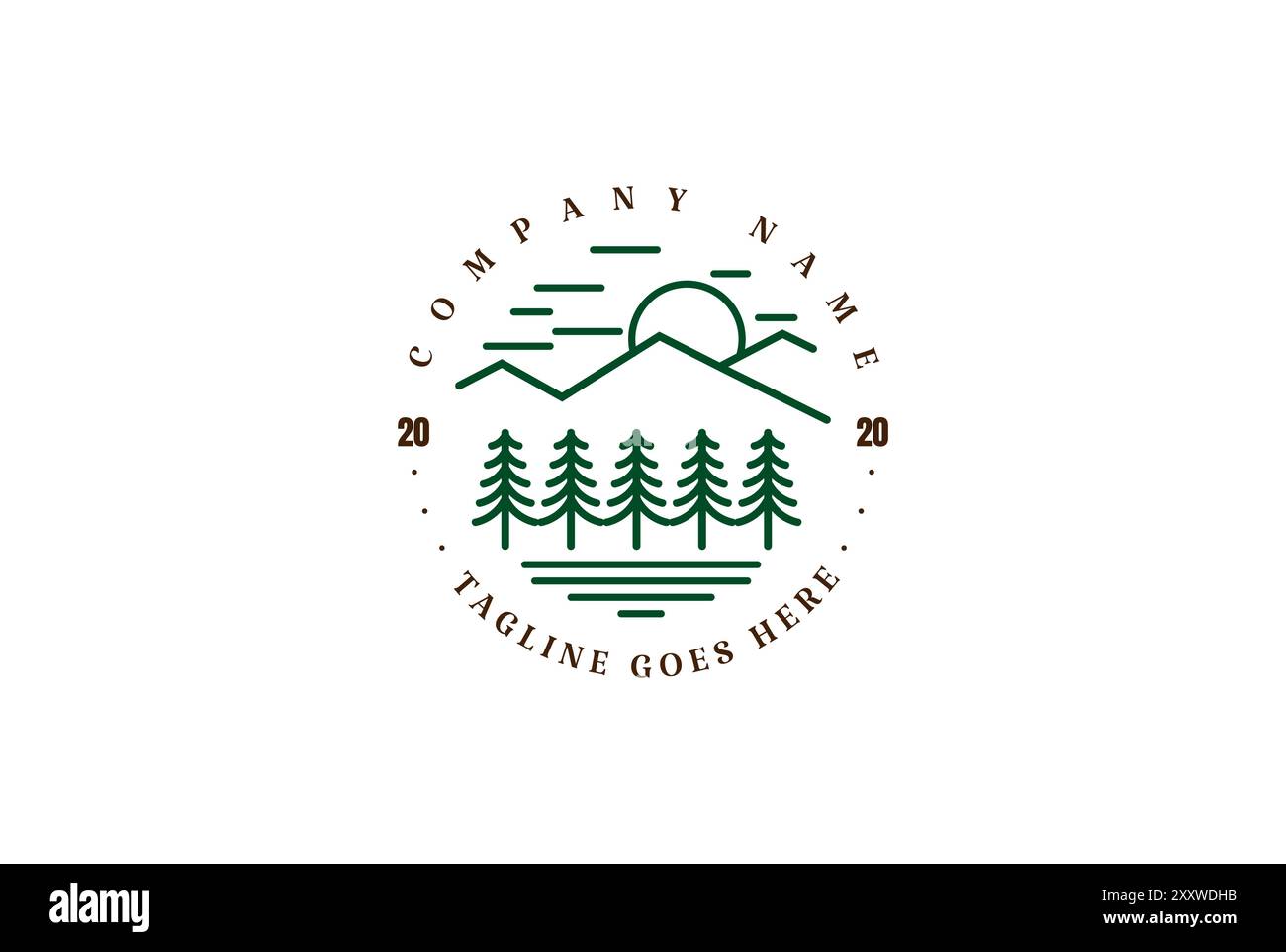 Vintage retro Mountain Pine Spruce Cedar Conifer Cypress Evergreen Forest Lake River Creek Logo Design Vector Illustrazione Vettoriale
