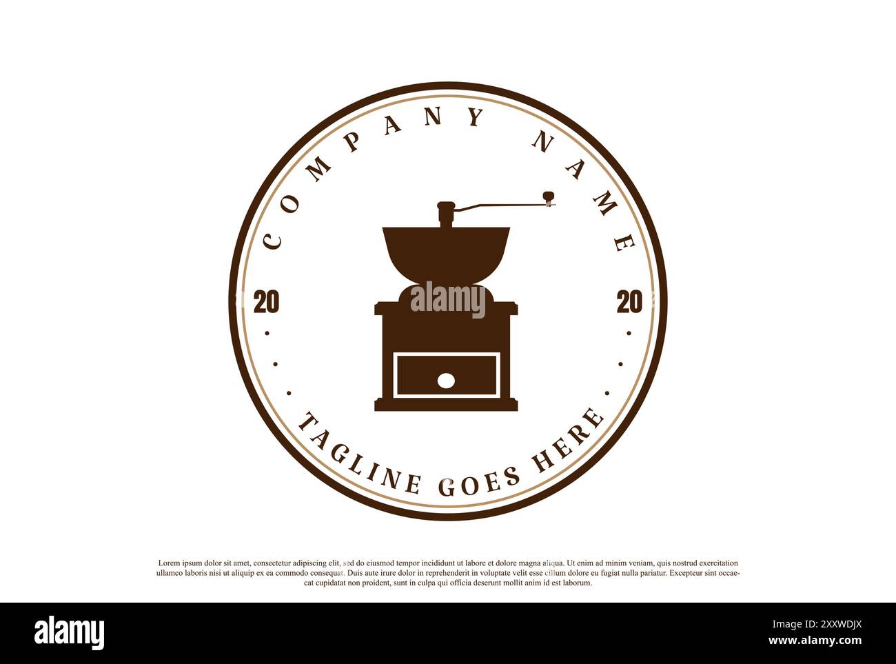 Macinacaffè vintage retro per Cafe Restaurant o Farm Product Logo Design Vector Illustrazione Vettoriale