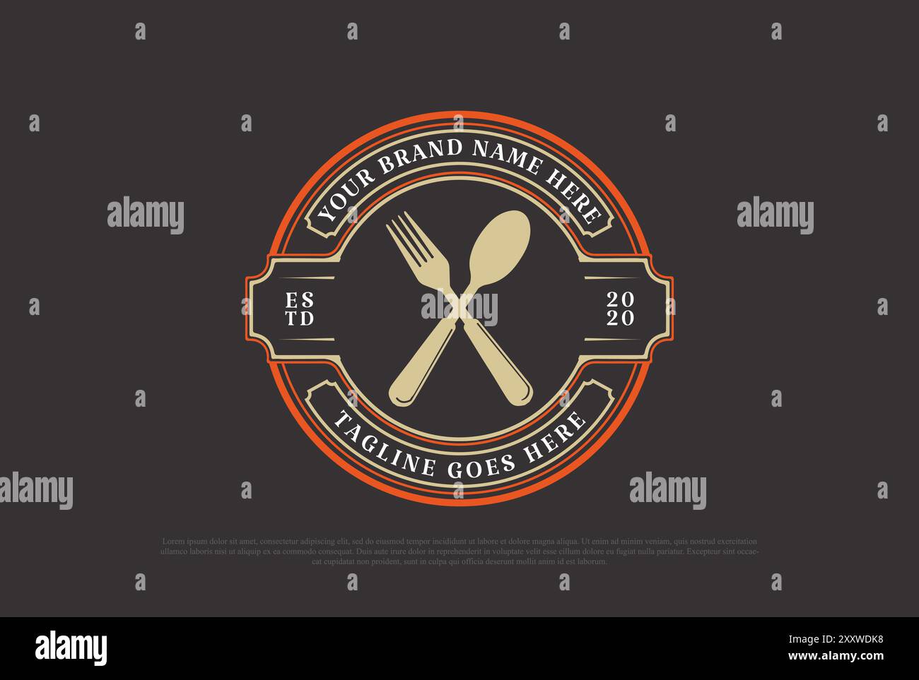 Forchetta a cucchiaio vintage per caffè, chef e ristorante Badge Emblem Label Logo Design Vector Illustrazione Vettoriale