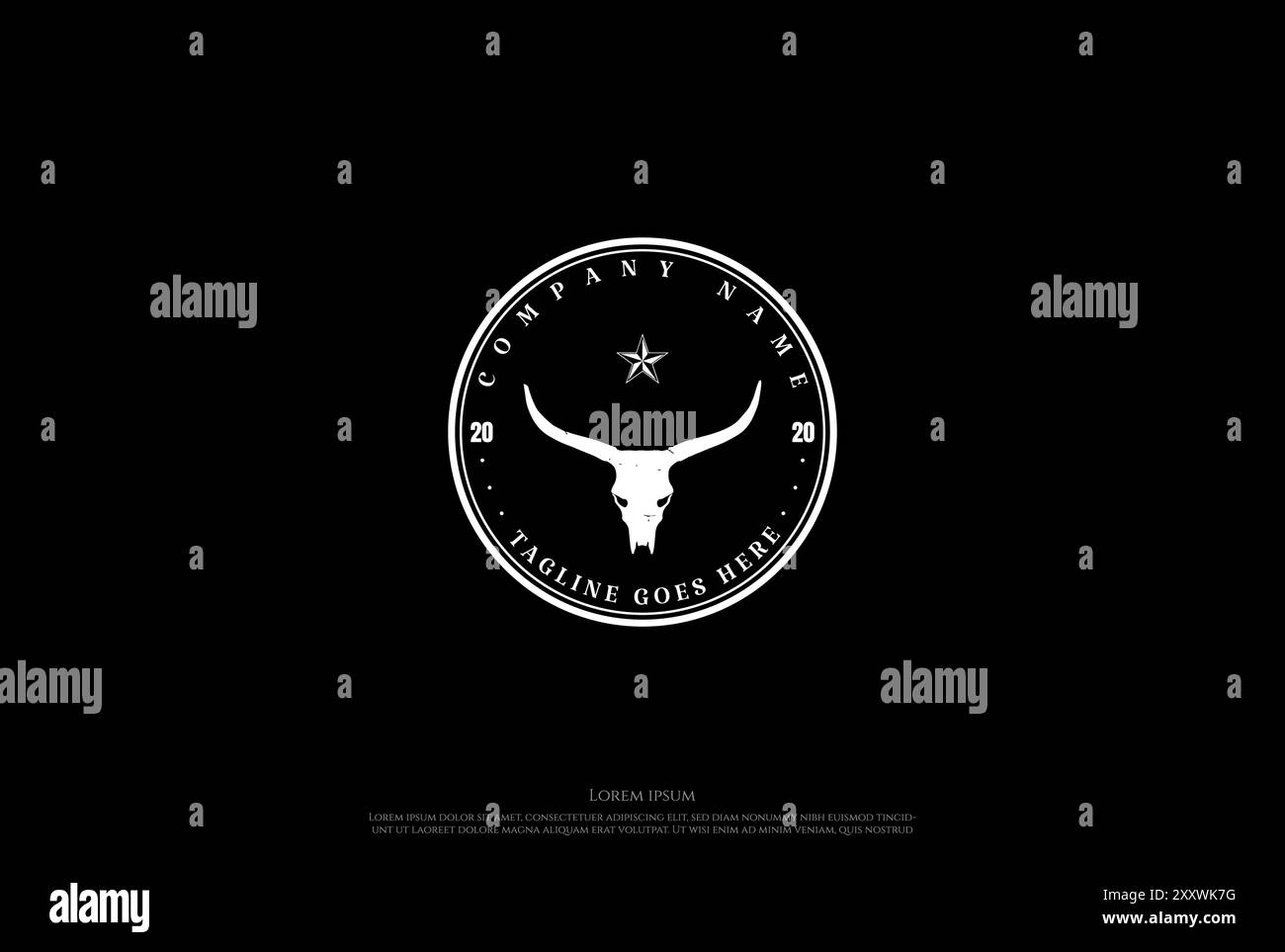 Design vintage Texas Star Longhorn Bull con logo Vector Illustrazione Vettoriale