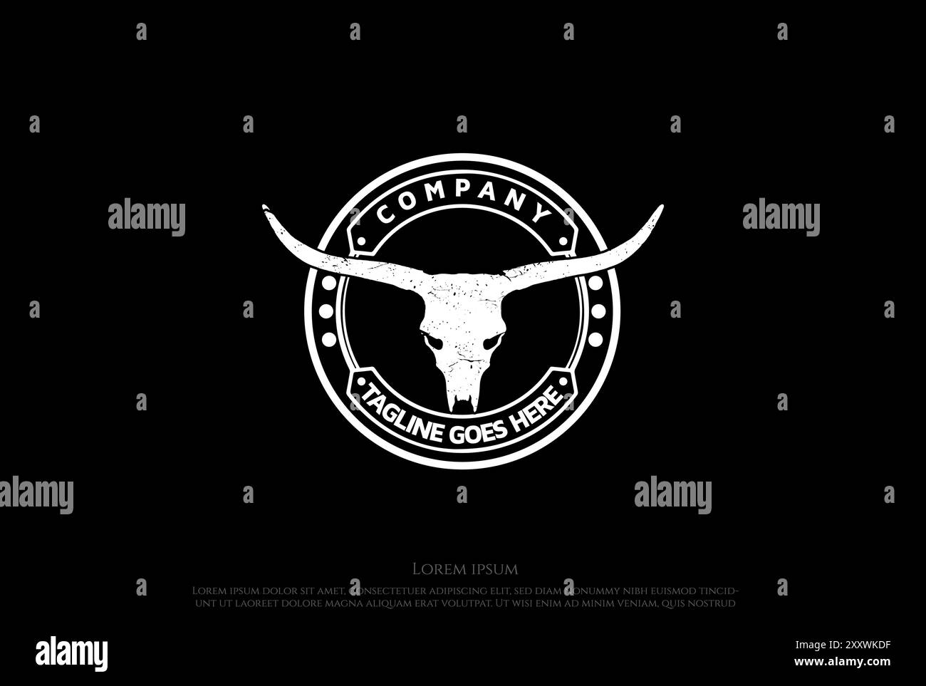 Design Vector rustico con logo Vintage Texas Bull Buffalo Longhorn Skull Illustrazione Vettoriale