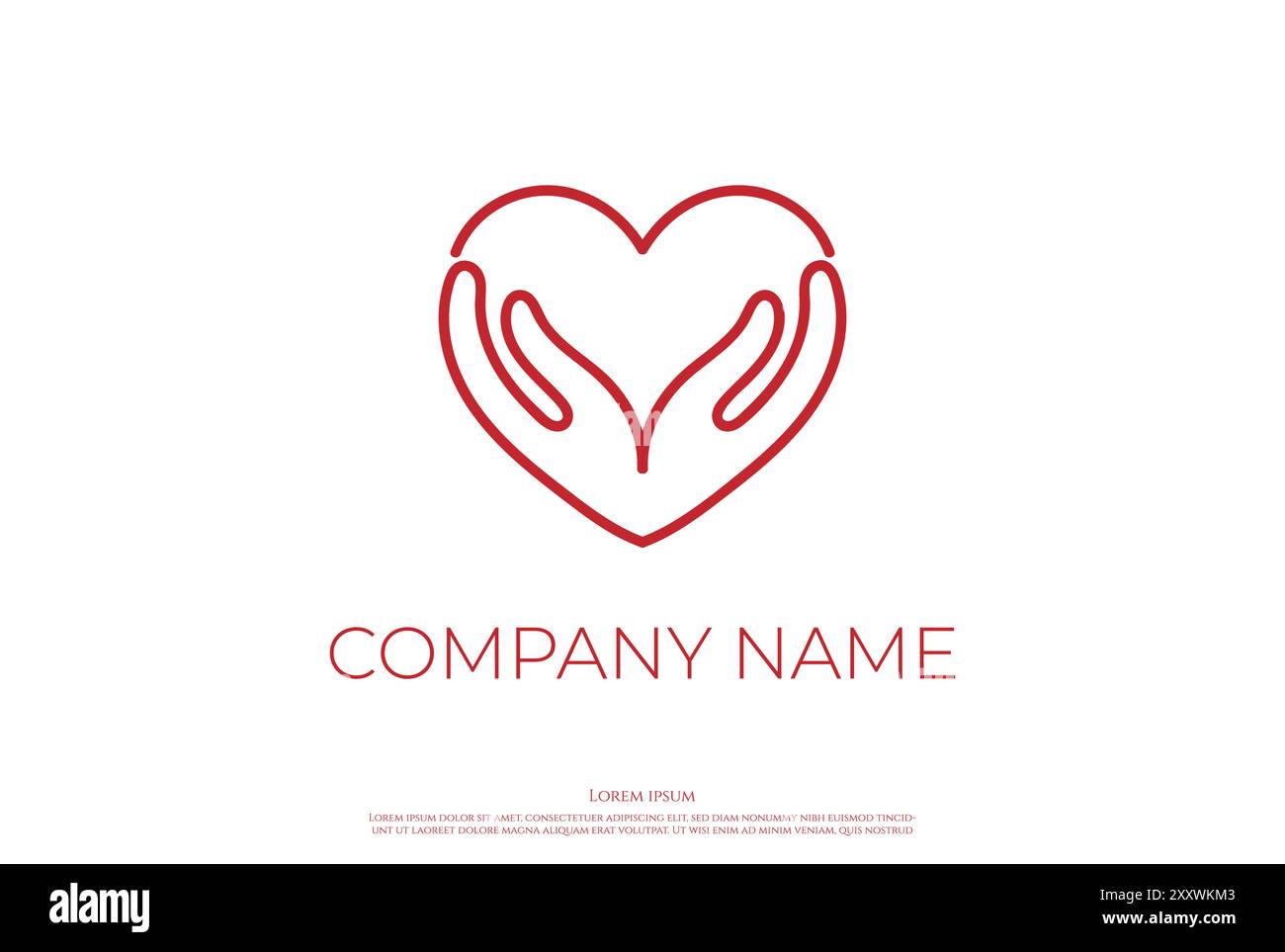 Design semplice e minimalista per le mani e Love Heart Care Protect con logo Vector Illustrazione Vettoriale